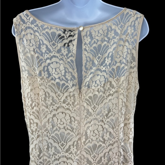 Gabby Skye Cream Lace Overlay Sleeveless Special Occasion Shift Dress Size 14 - Picture 6 of 8